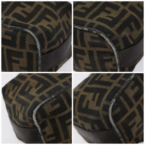 FENDI Zucca Canvas Hand Pouch BagBlack Brown Silver Auth ar13639 - Picture 14 of 16